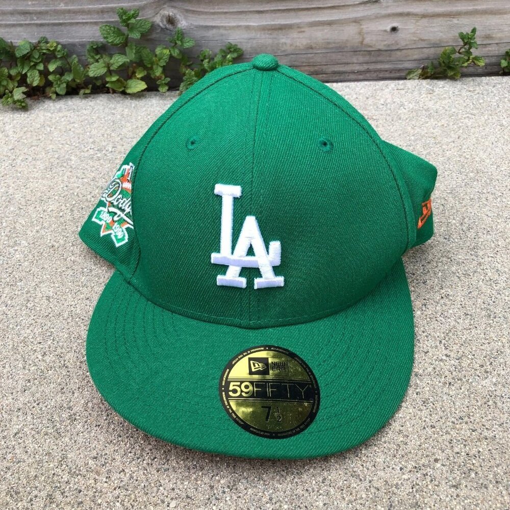 NEW ERA Los Angeles Dodgers Fitted Hat 7 1/2 Mens 100th Anniversary Green Cap LA